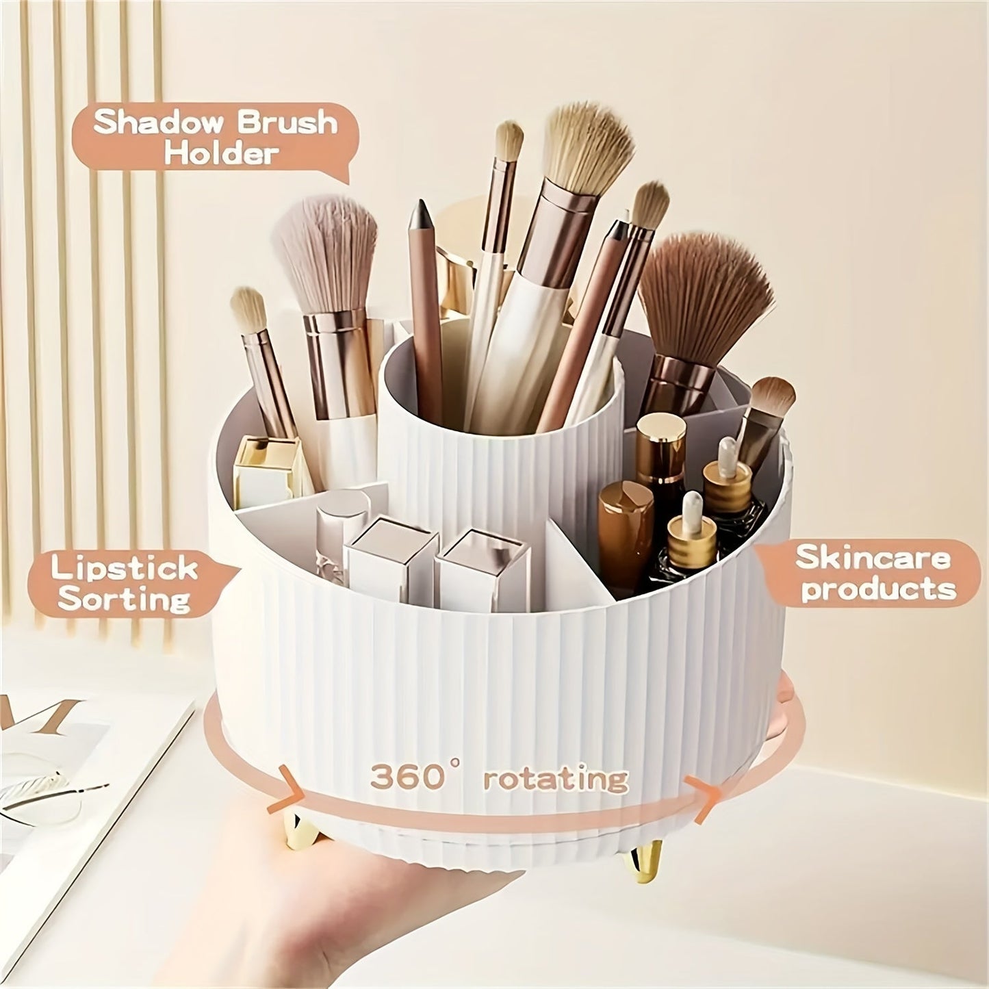 360° Rotating Makeup Organizer with 5 Compartments Storage
