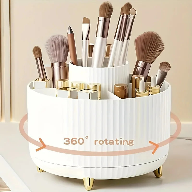 360° Rotating Makeup Organizer with 5 Compartments Storage